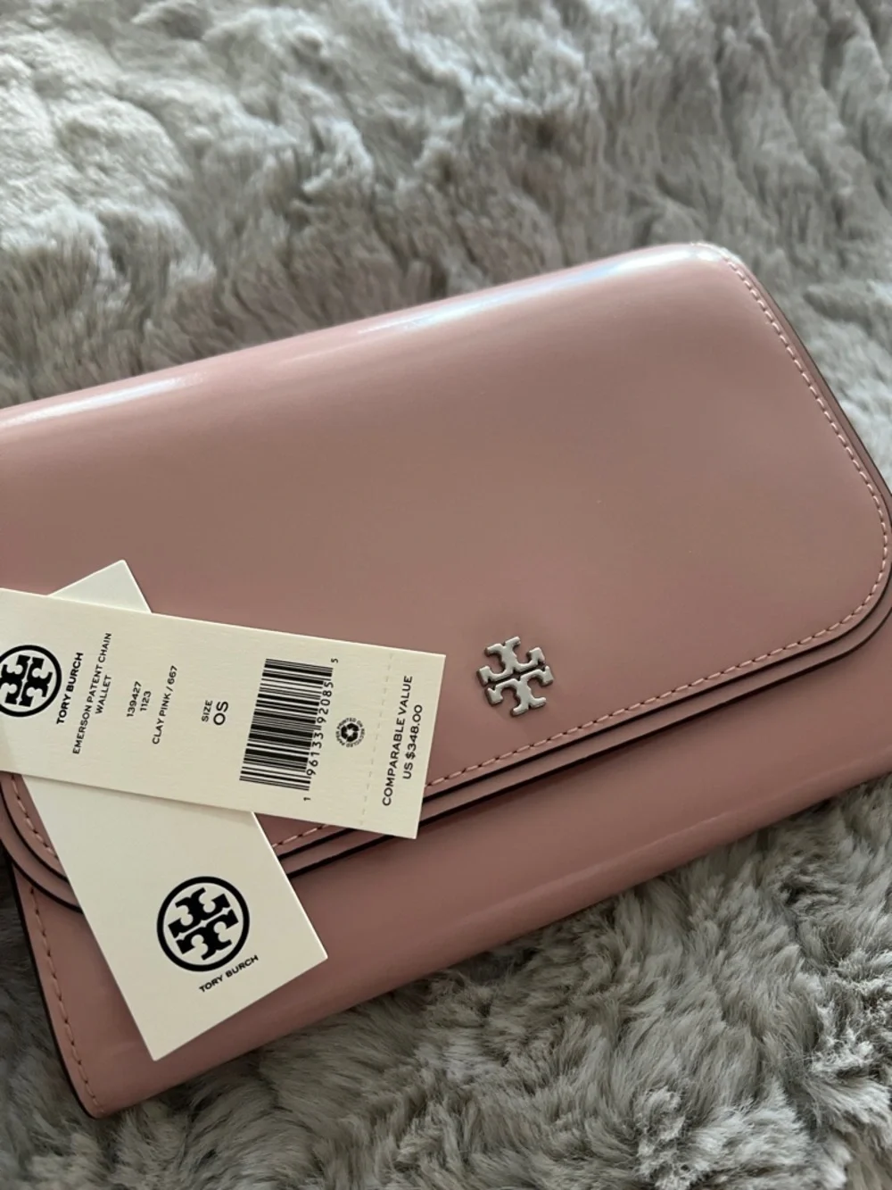 NWT Tory Burch Emerson Patent Chain Crossbody Wallet purse Pink
